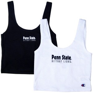 women's navy and white scoop neck cropped tanks with PENN STATE Nittany Lions